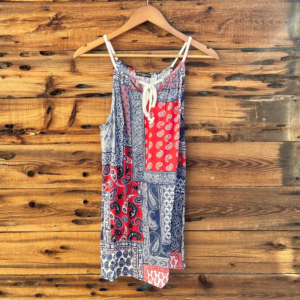 CHA CHA VENTE | Red, White, Blue Paisley Bandana Patchwork Dress L